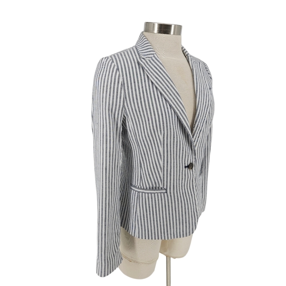 Banana Republic Classic Fit Blazer Linen Blue Stripe Long Sleeve Jacket 6 - Picture 3 of 8